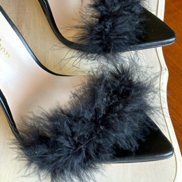 Eriken Urben WOMEN'S STRAPPY BLACK HEELS WITH FEATHERS Size 8 - Picture 10 of 15